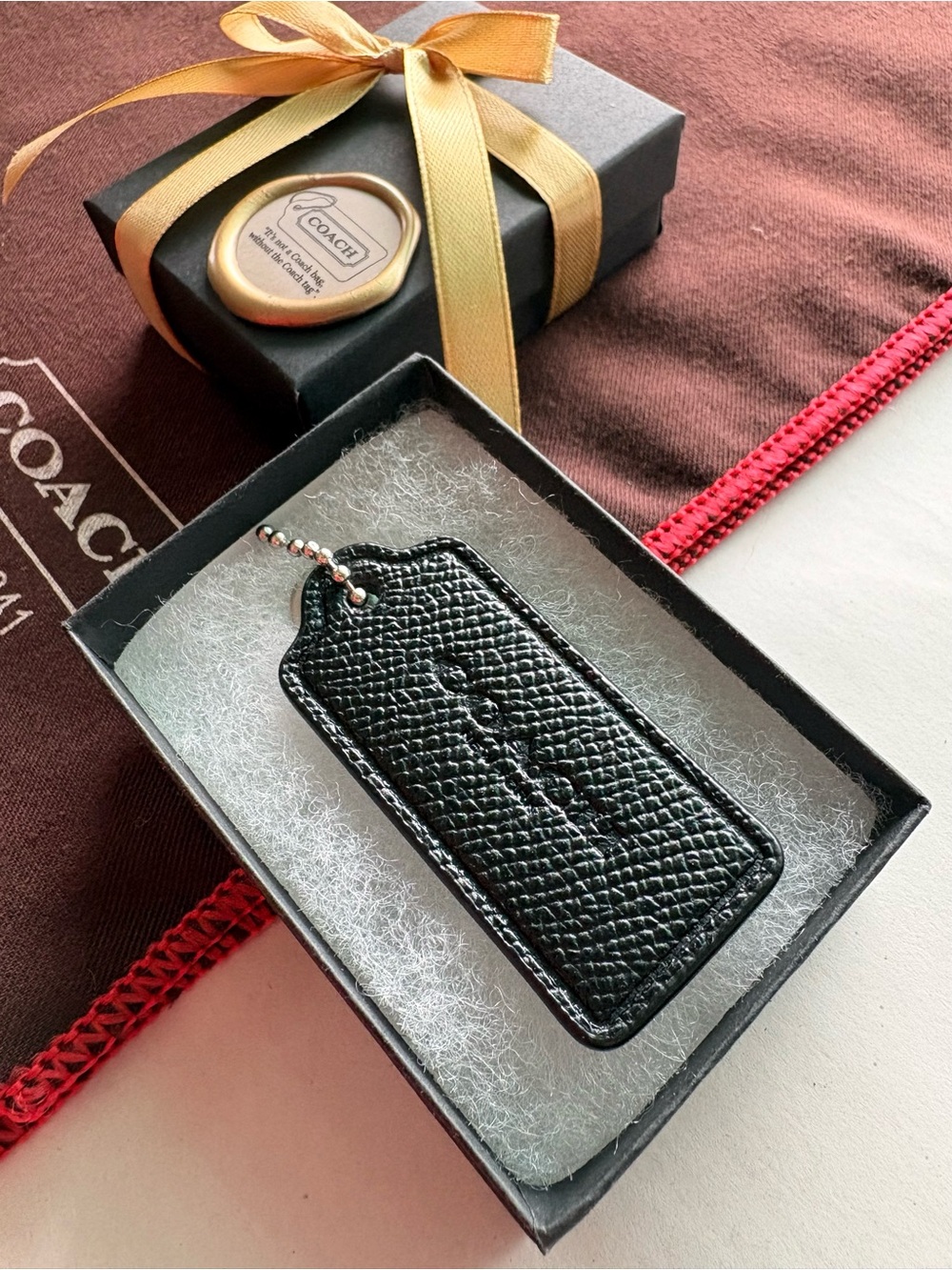 NEW 2.375" Coach Black Pebbled Leather Hang Tag Bag Charm Hangtag Replacement